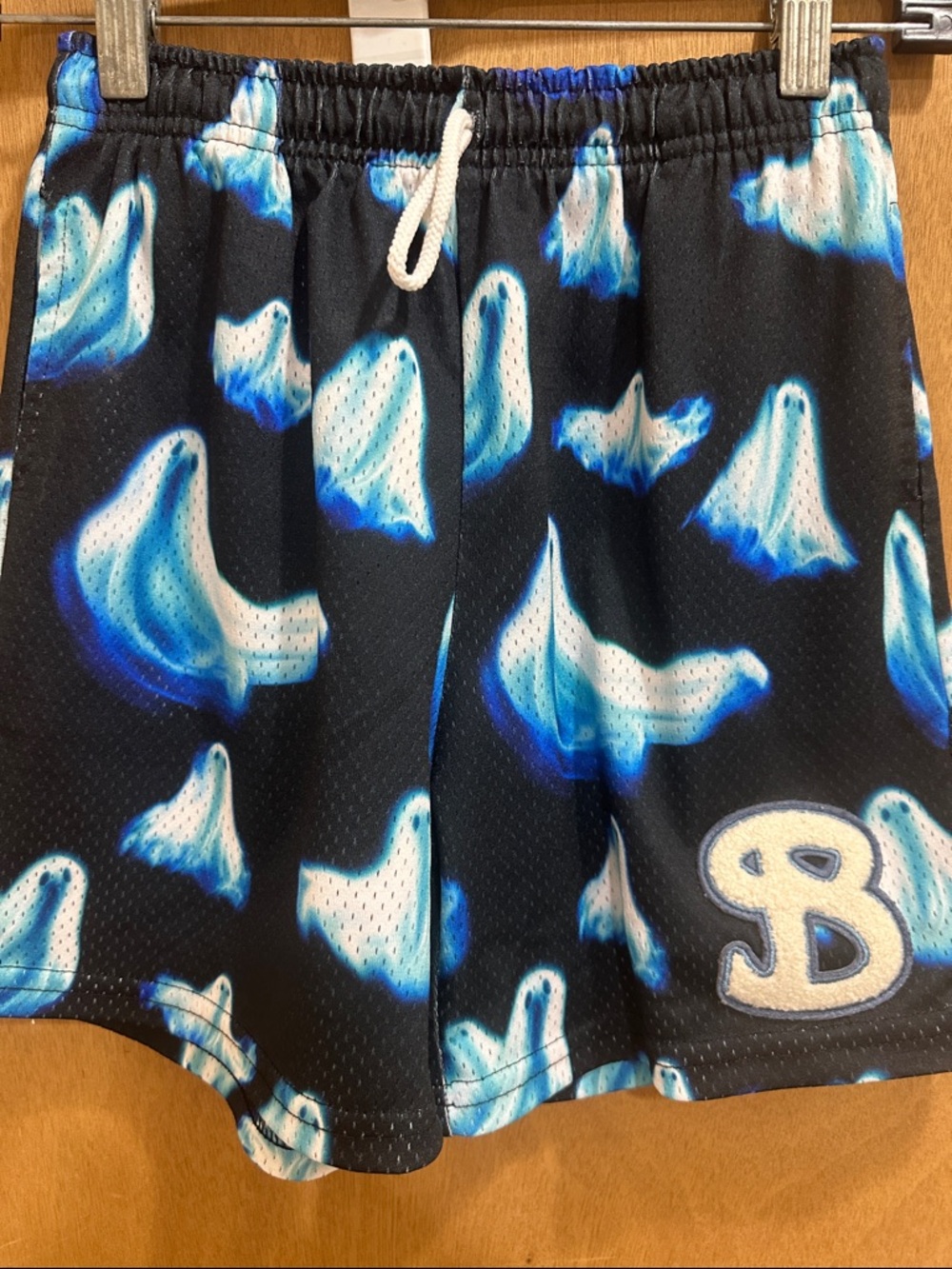 Kids Black & Blue Ghost-Print Athletic Shorts